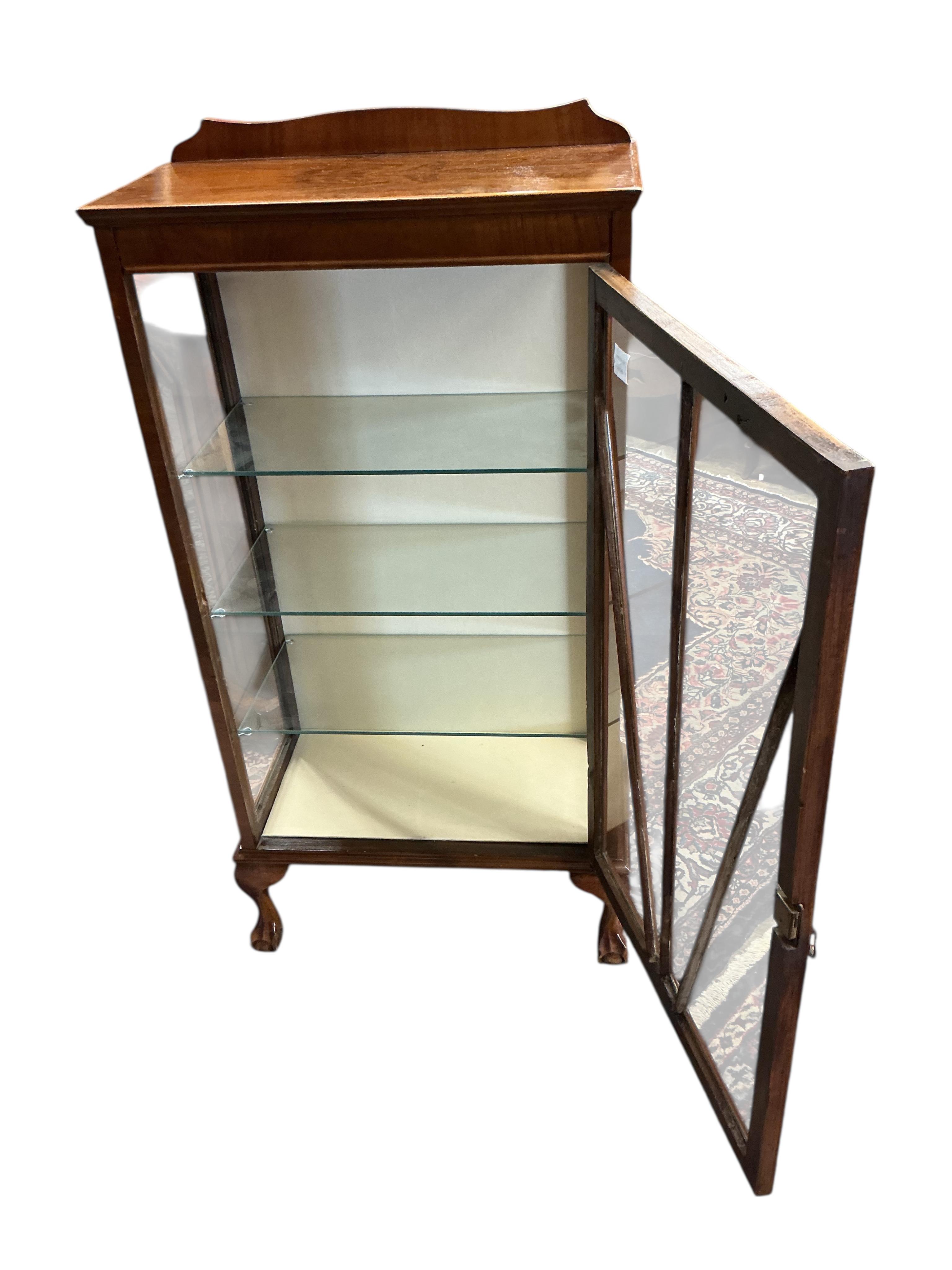 An early 20th century walnut display cabinet, width 59cm, depth 30cm, height 120cm